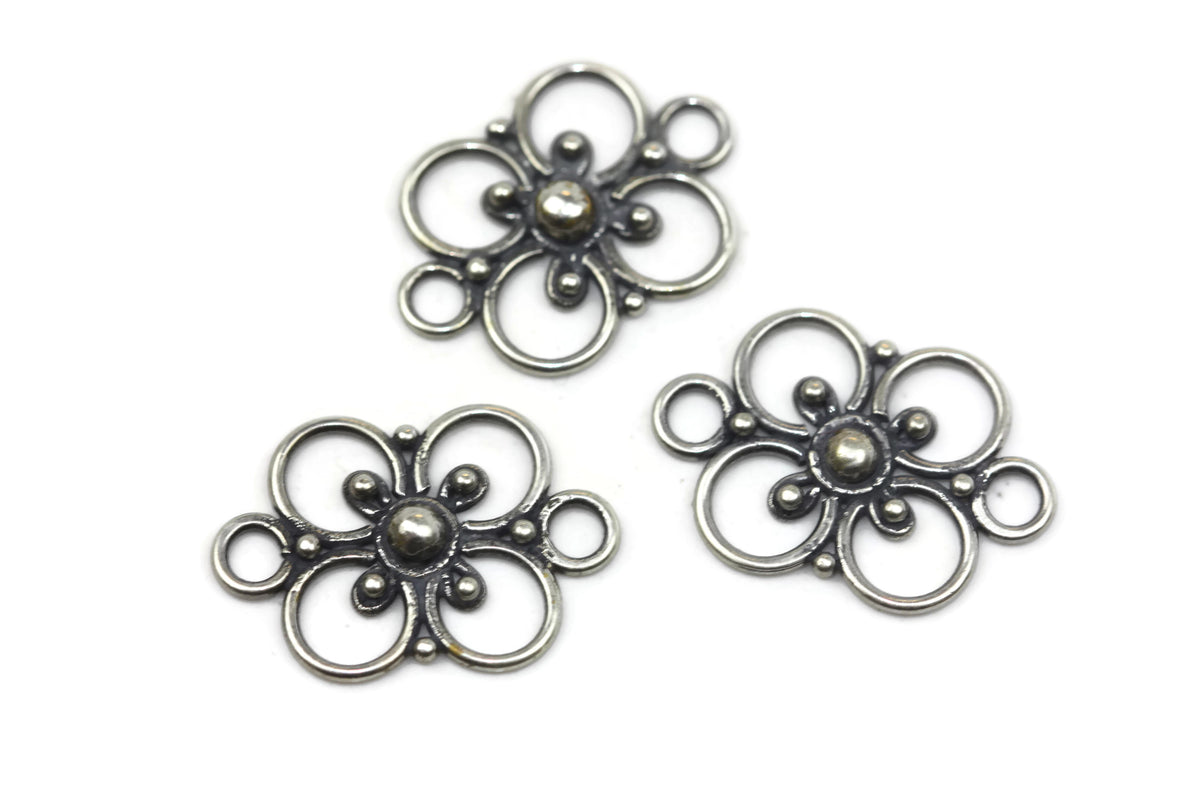 Bali Antique Sterling Silver Floral Connector 17.5 x 12mm