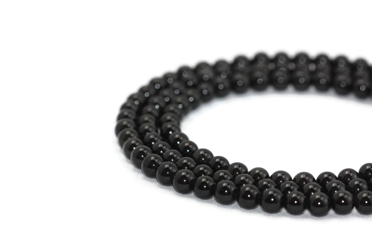Natural Black Obsidian Gemstone Beads 6mm 16" strand B Grade