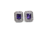 Rhodium Plated Purple Cubic Zirconia Square Stud Earrings