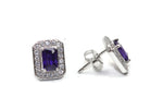 Rhodium Plated Purple Cubic Zirconia Square Stud Earrings