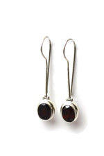 Handmade 925 Sterling Silver Long Ear Wire Oval Garnet Earrings.