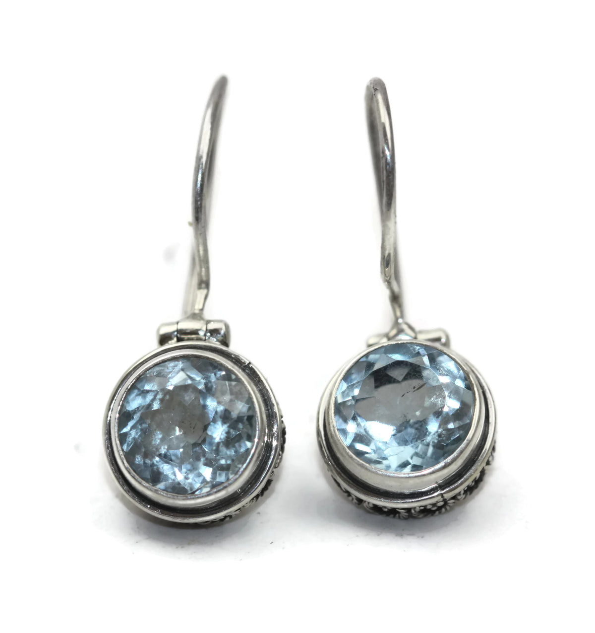 Handmade 925 Sterling Silver Faceted Topaz Round With Heart Filigree Earrings.