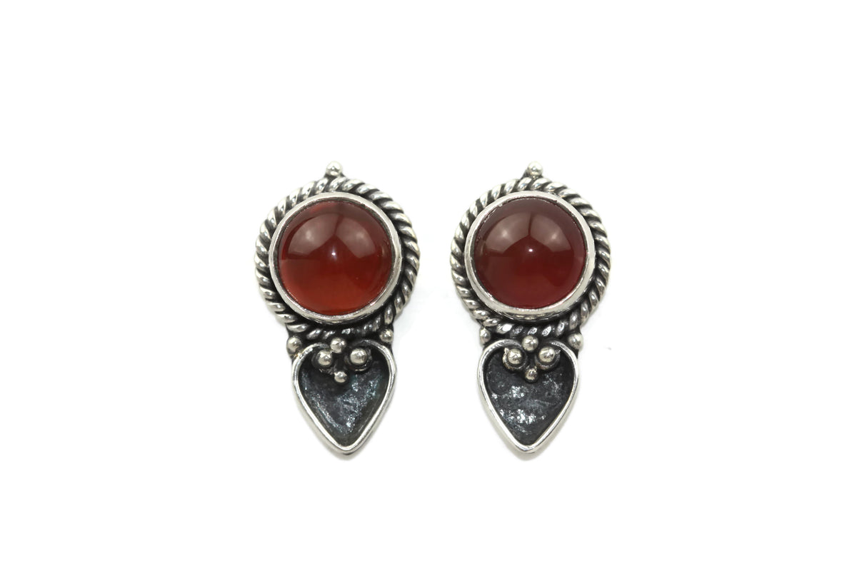 Handmade 925 Sterling Silver Carnelian Gemstone with Antique Spade Stud Earrings.