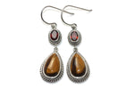 Handmade 925 Sterling Silver Teardrop Tiger's Eye & Oval Garnet Earrings.