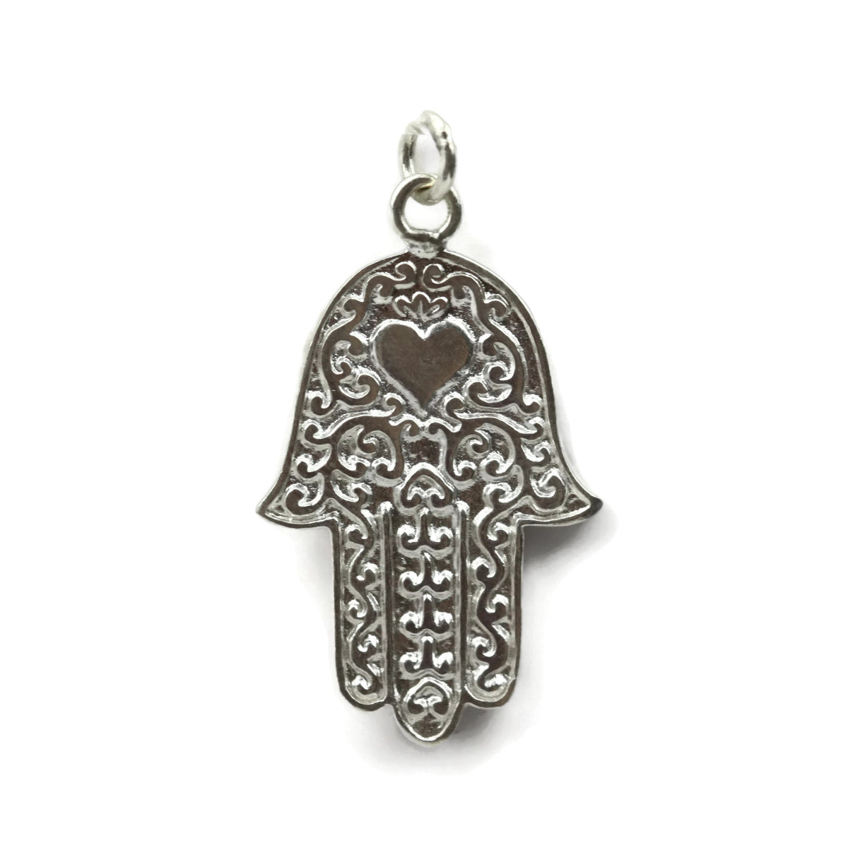 Handmade 925 Sterling Silver Heart Hamas Pendant 29 mm
