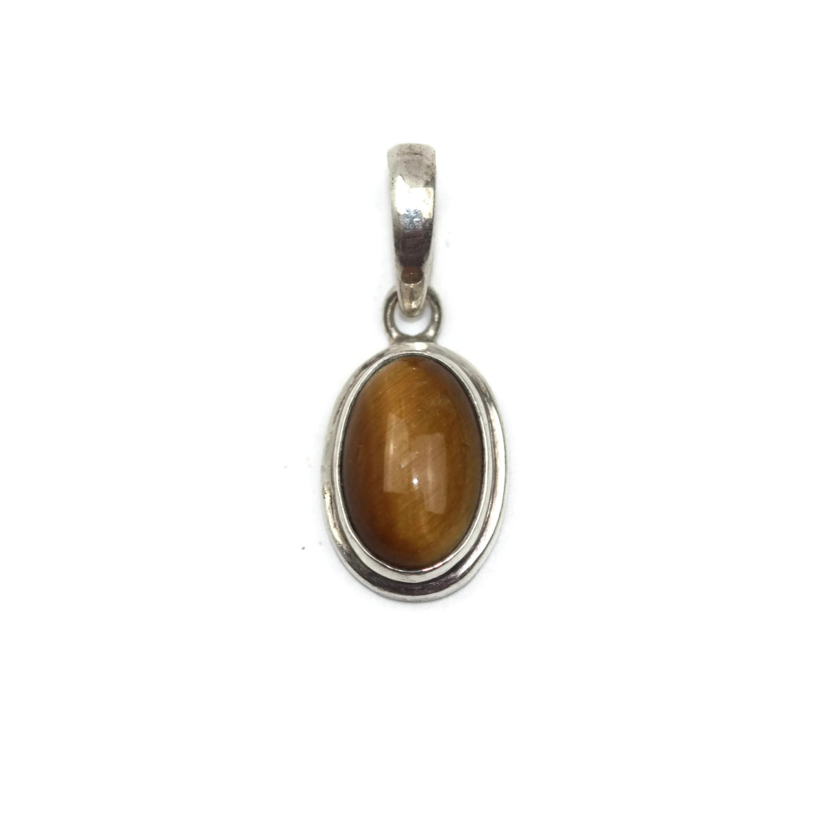 Handmade 925 Sterling Silver Oval Tiger's Eye Gemstone Pendant 18 mm.