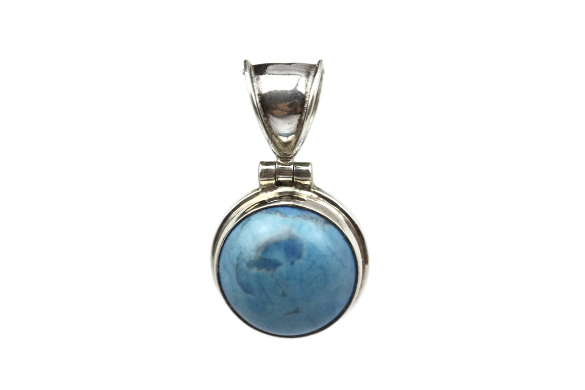 Handmade Sterling Silver Round Angelite Pendant.