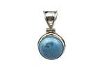 Handmade Sterling Silver Round Angelite Pendant.