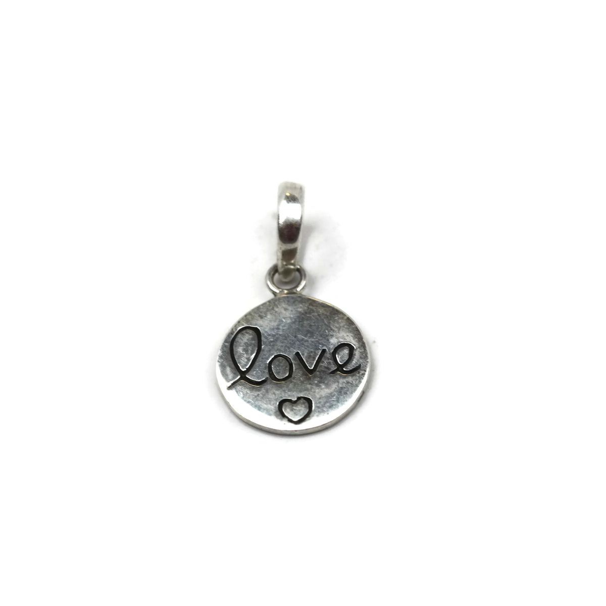 Handmade Sterling Silver Round LOVE Pendant 13 mm