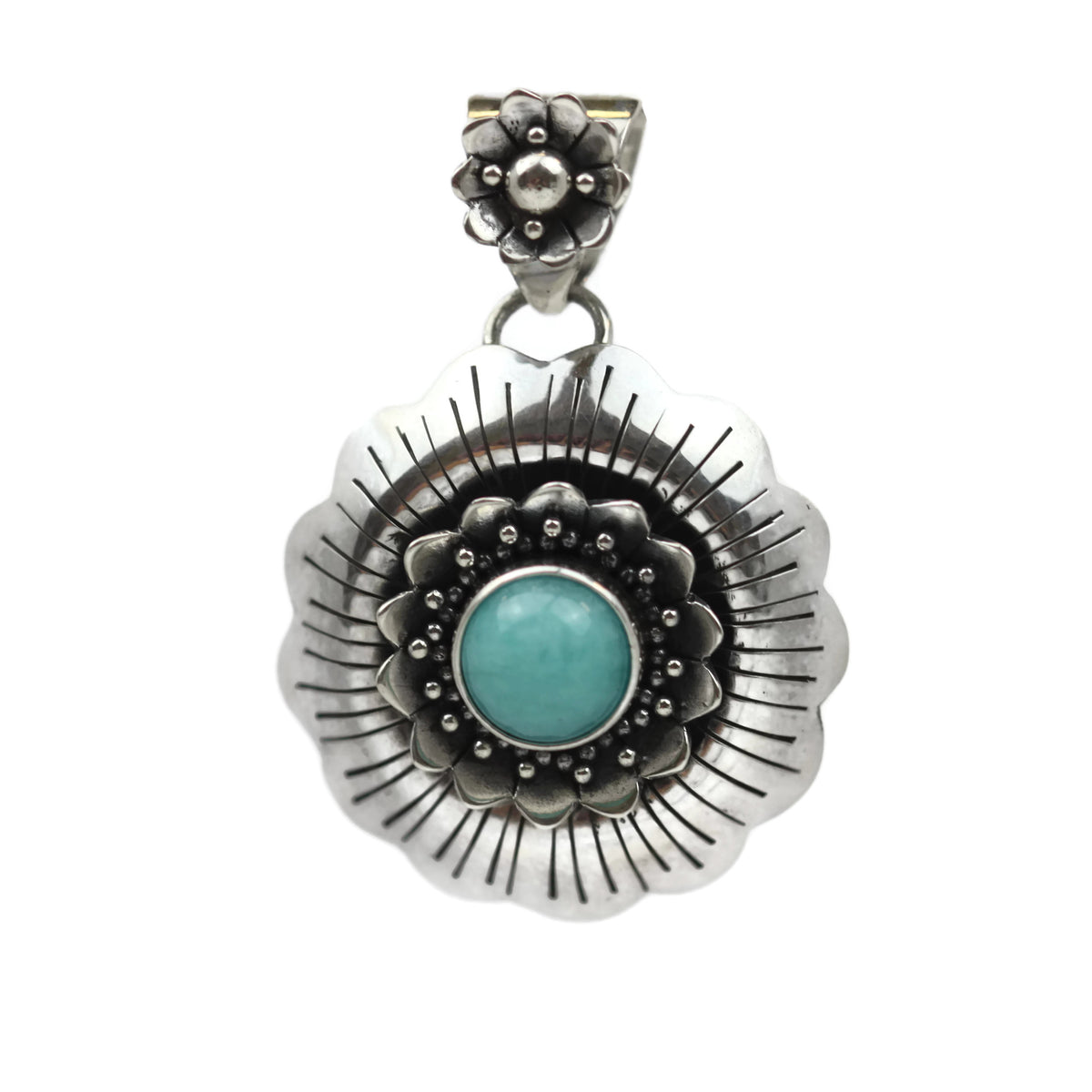 Handmade 925 Sterling Silver Floral Gemstone Amazonite Pendant