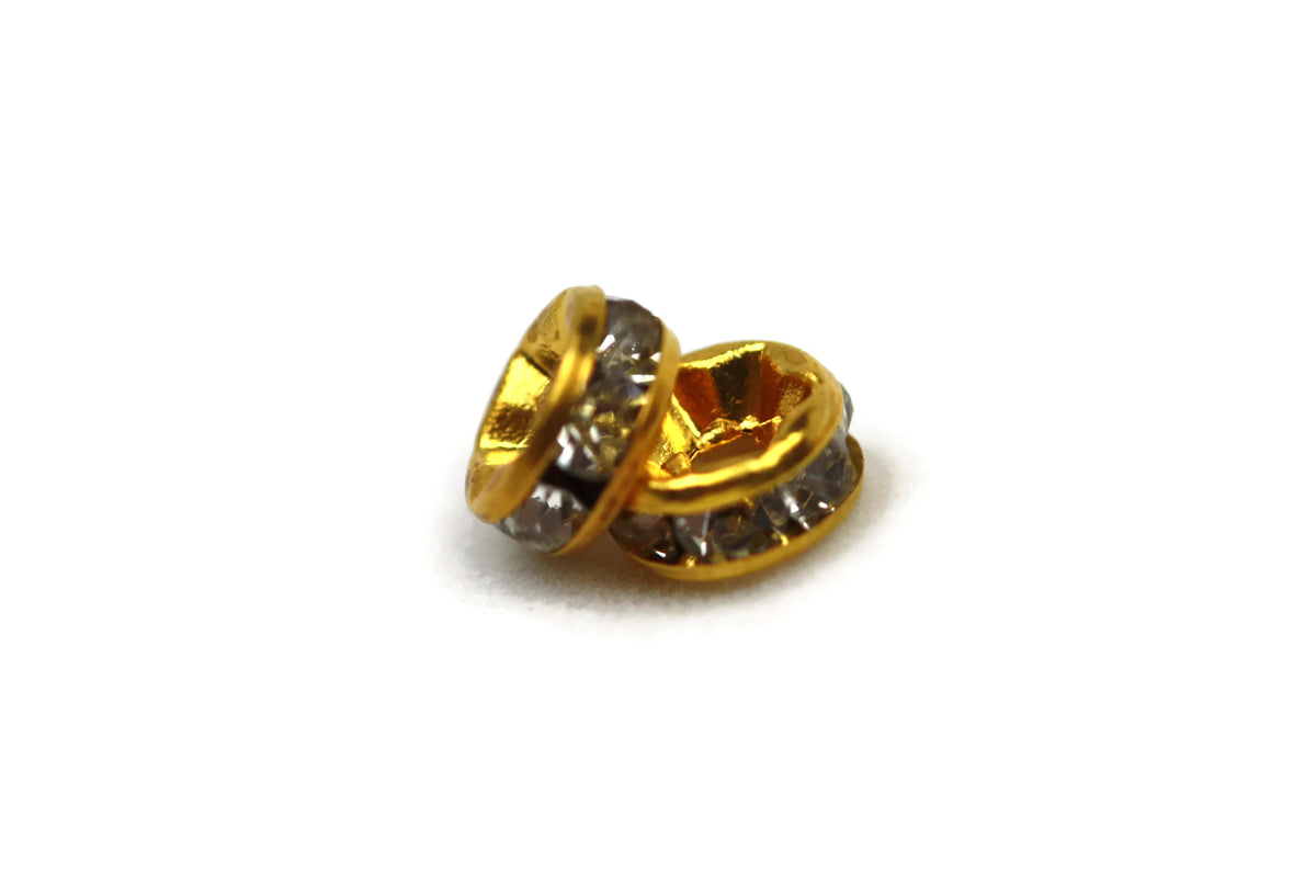 ALMA BEADS Gold Plated Round Rhinestone Spacers 6 mm 10 pcs