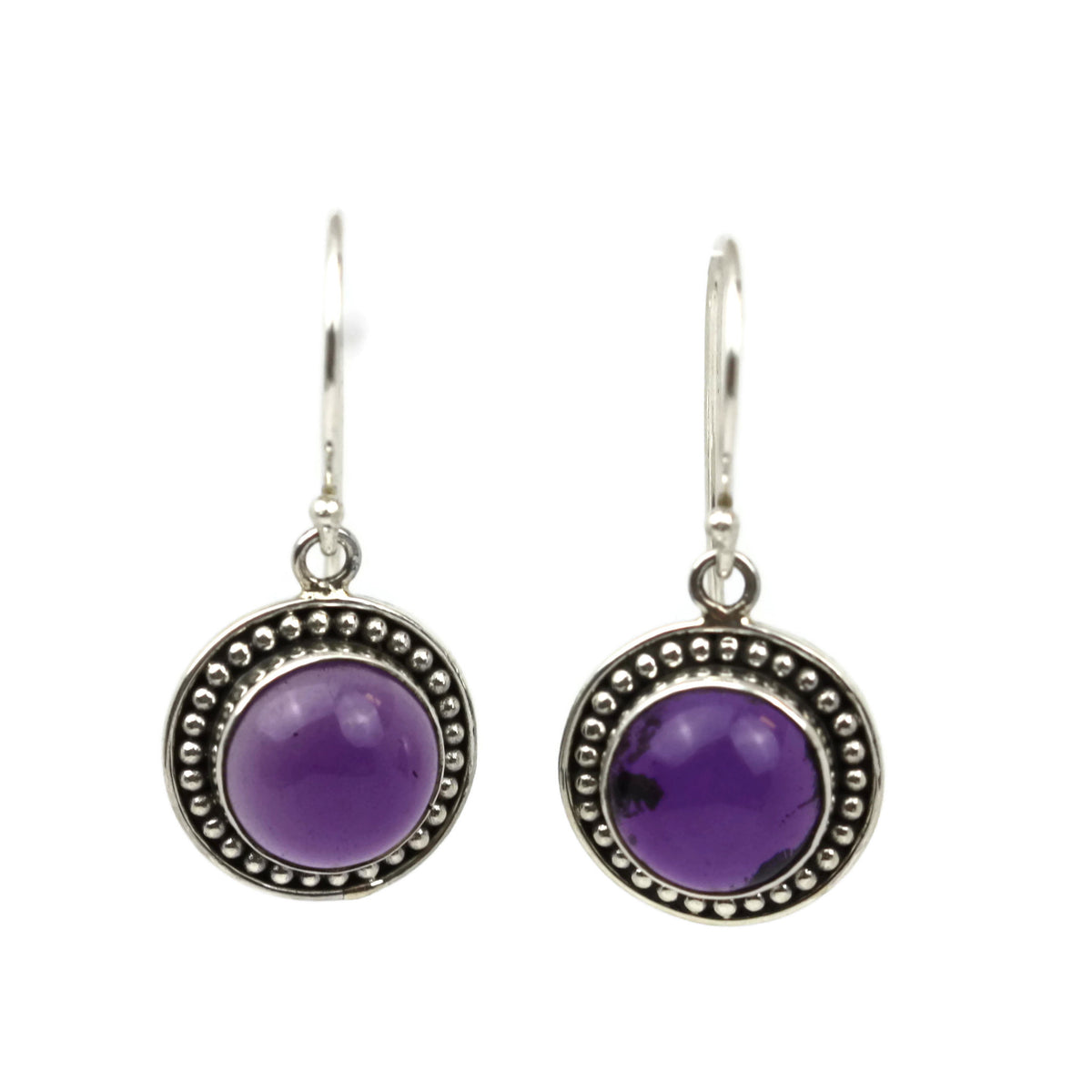Handmade 925 Sterling Silver Amethyst Gemstone Circle Drop Earrings.