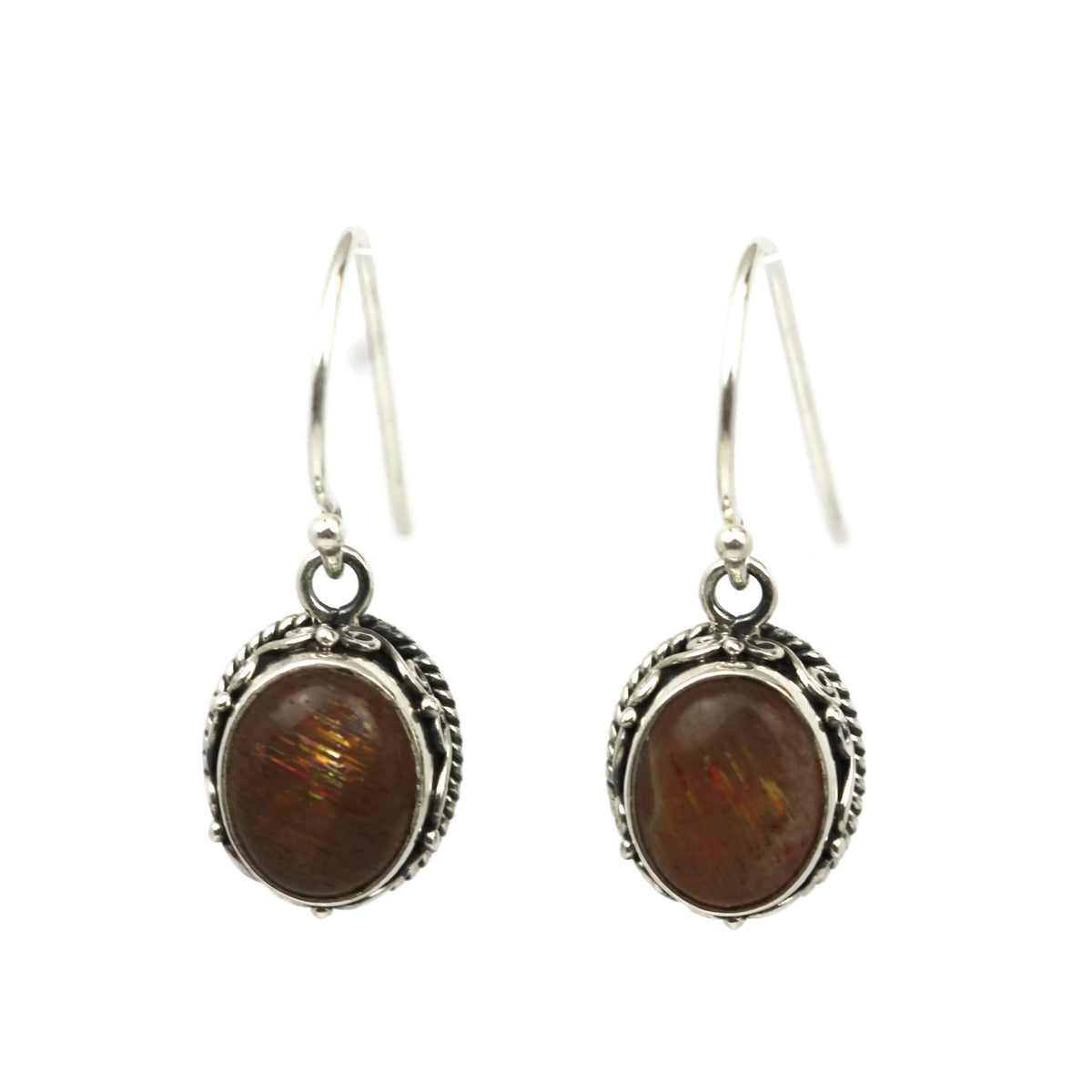 Handmade 925 Sterling Silver Oval Cabochon Sunstone Earrings.