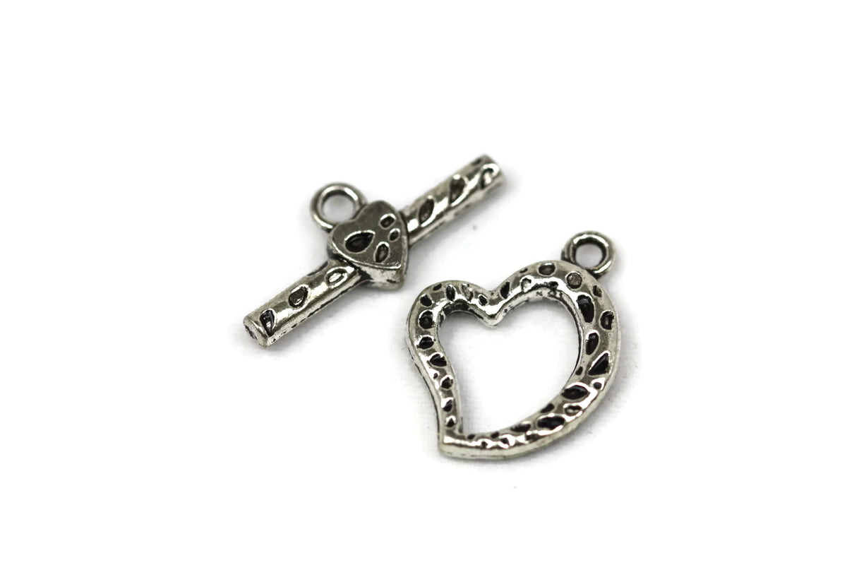 ALMA BEADS Silver Plated Heart Shaped Toggles 25 mm 4 pcs