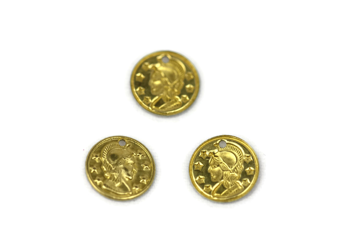 ALMA BEADS Gold Colored Coin Charms 16 mm 50 pcs (BRASS)