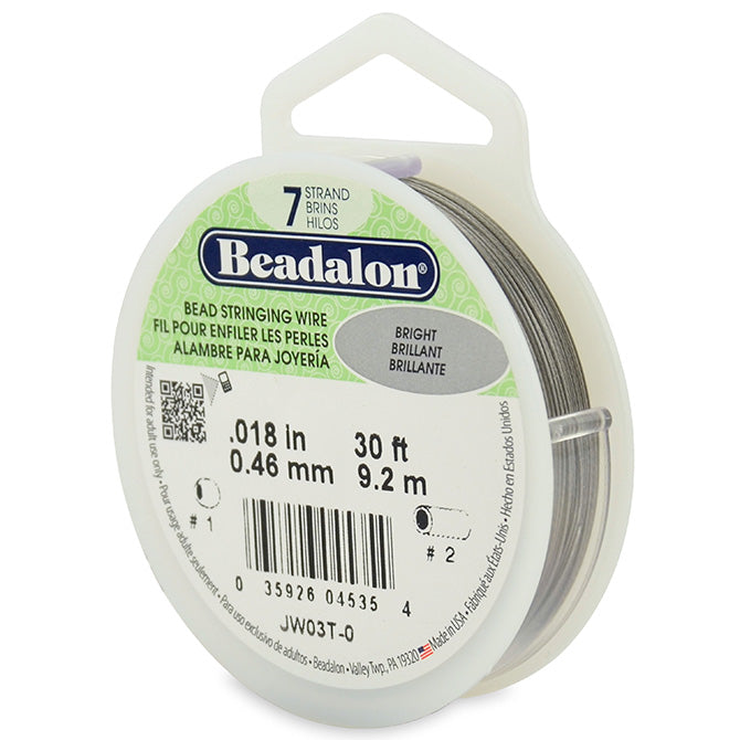 Beadalon 19 Strand Stainless Steel Bead Stringing Wire, 018 in / 0.46 mm,  Bright, 30 ft / 9.2 m