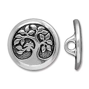 BUTTON BIRD IN A TREE SILVER PLATED