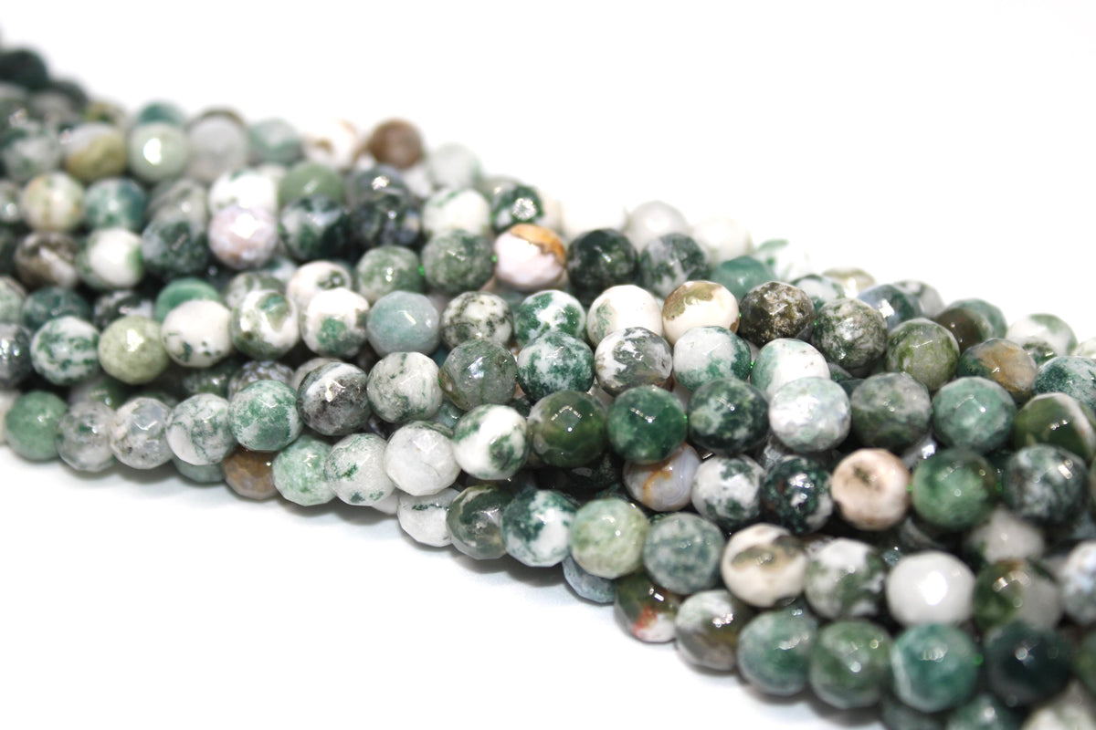 Tree Agate 8mm Faceted Beads, 16 inches Strand