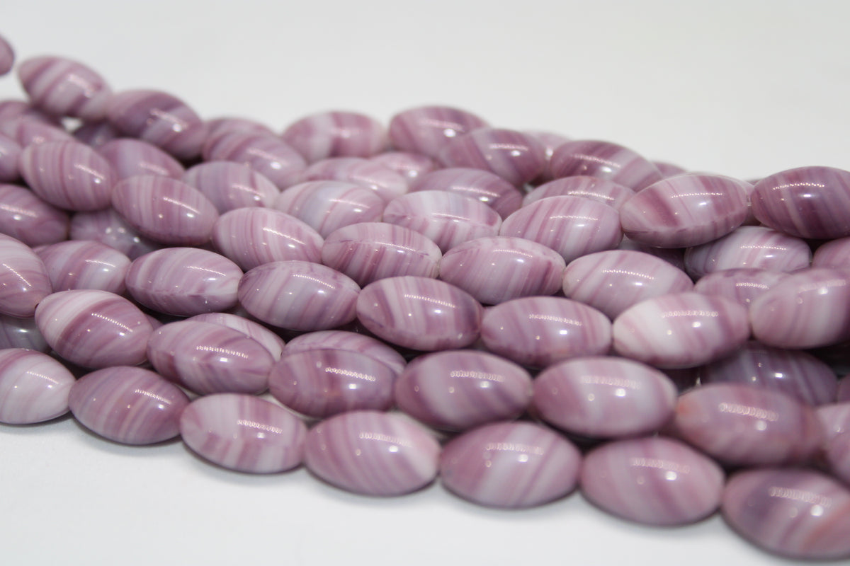 Purple and White Oval Czech Glass 16mm x 9mm, 8.5 inches