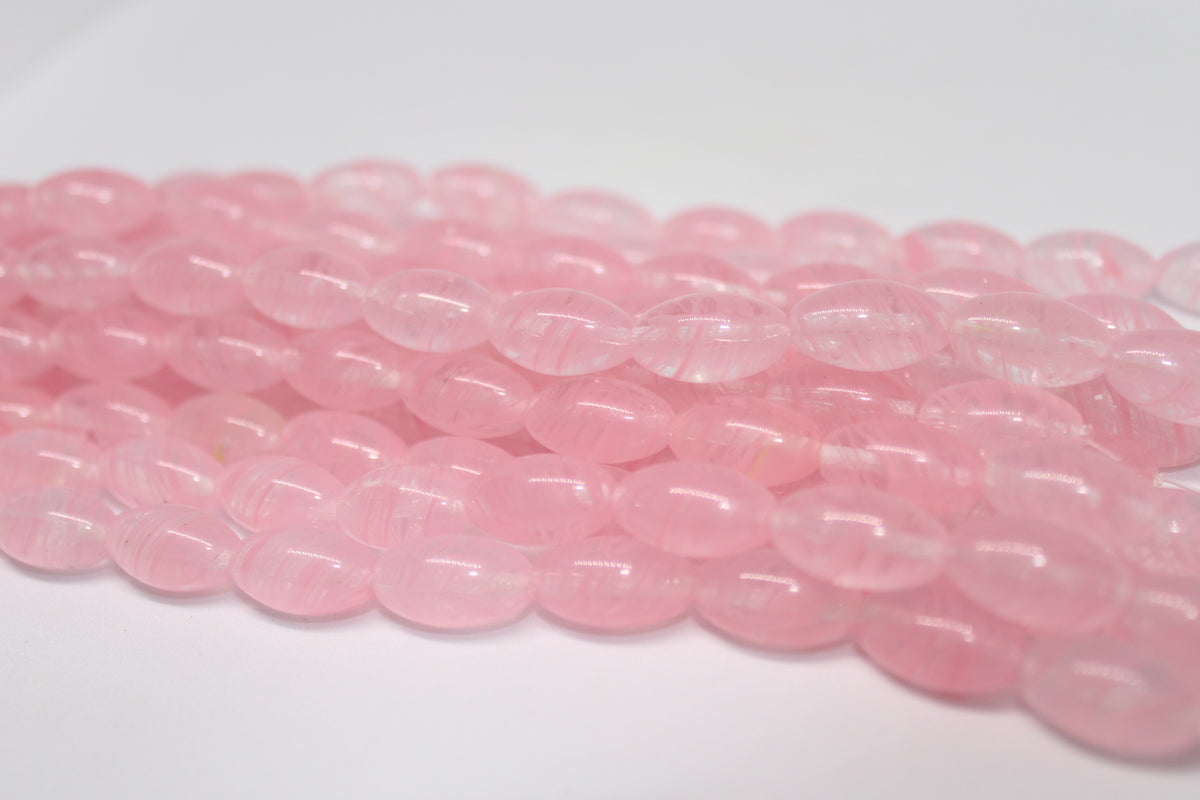 Pink Oval Czech Glass 16mm x 9mm, 7.5 inches Strand