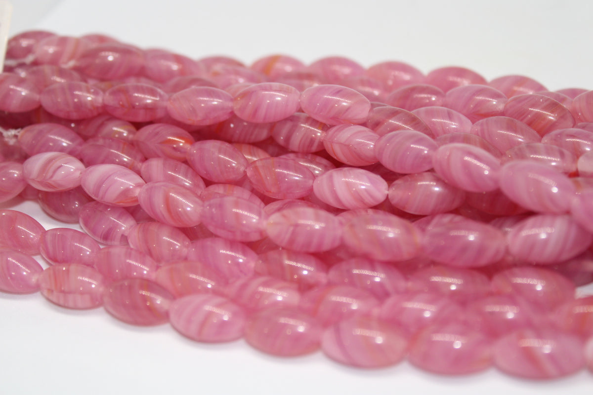 Pink Oval Czech Glass 16mm x 9mm, 7.5 inches Strand