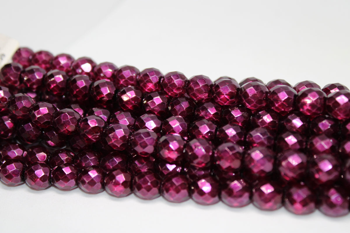 Metallic Pink Czech Glass 10mm, 8 inches Strand