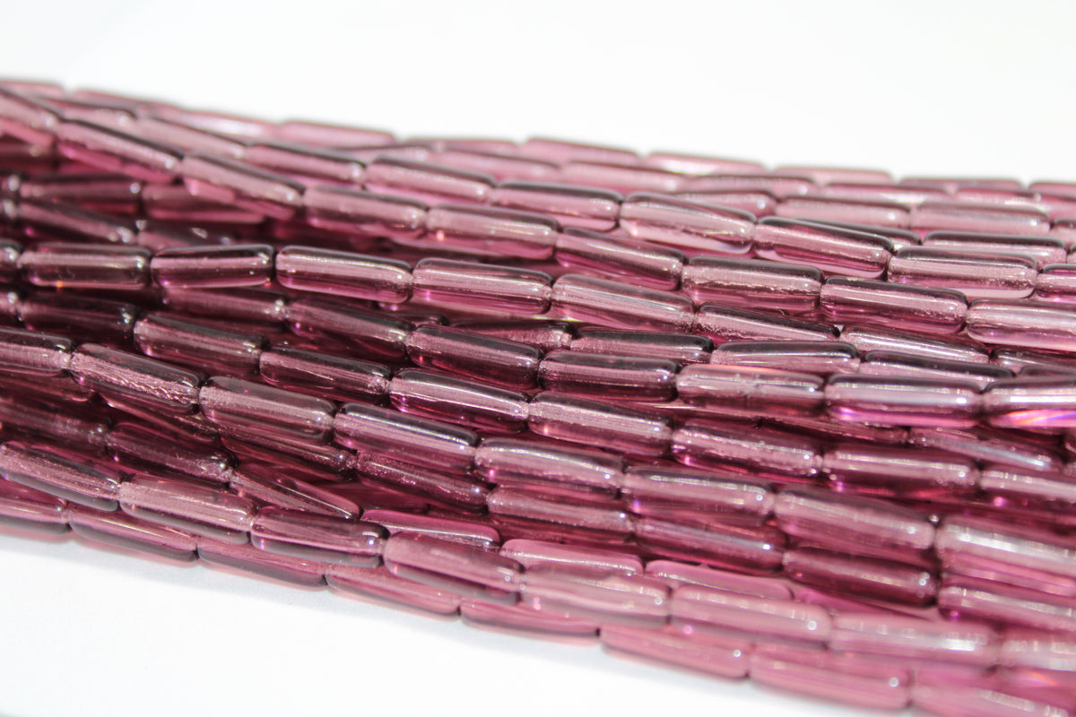 Purple Czech Glass Tubes 14mm x 4mm, 8.5 inches Strand