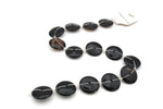 Black Obsidian Donut 16mm Gemstone Beads 16" Strand