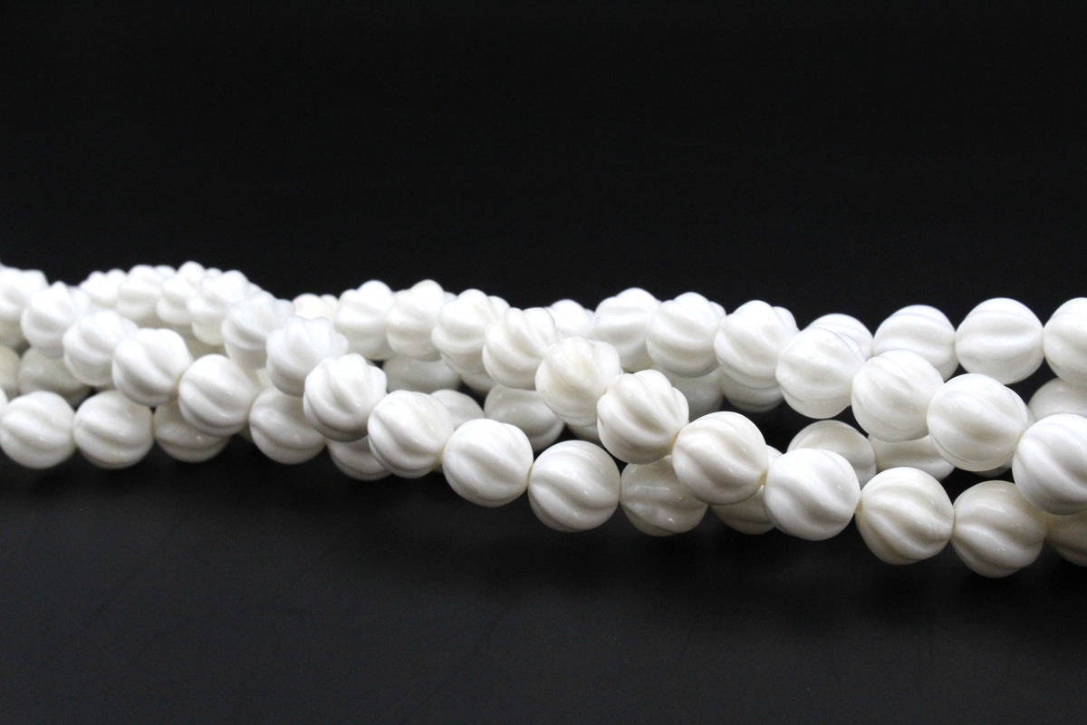 White Stone Round Screw Gemstone Beads 16" Strand
