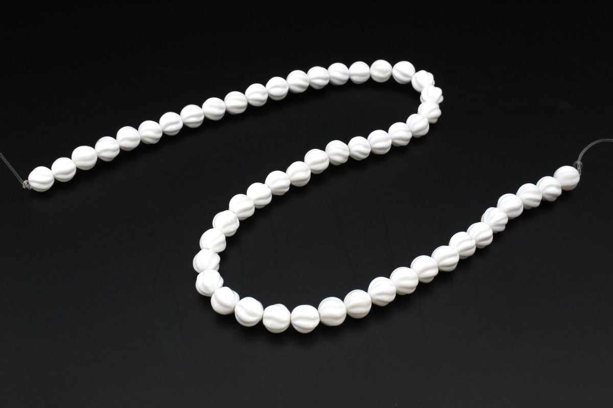 White Stone Round Screw Gemstone Beads 16" Strand