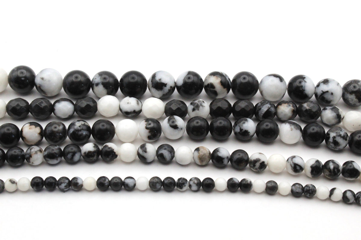 Black White Zebra Jasper Round, 16 inches Strand