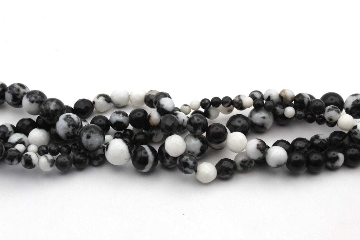 Black White Zebra Jasper Round, 16 inches Strand