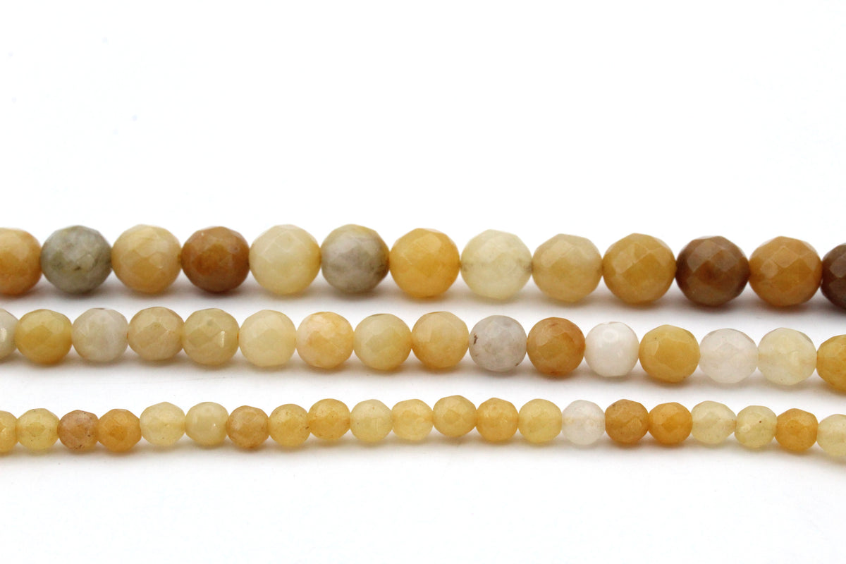 Yellow Jade Round Faceted Gemstone Beads 16" Strand
