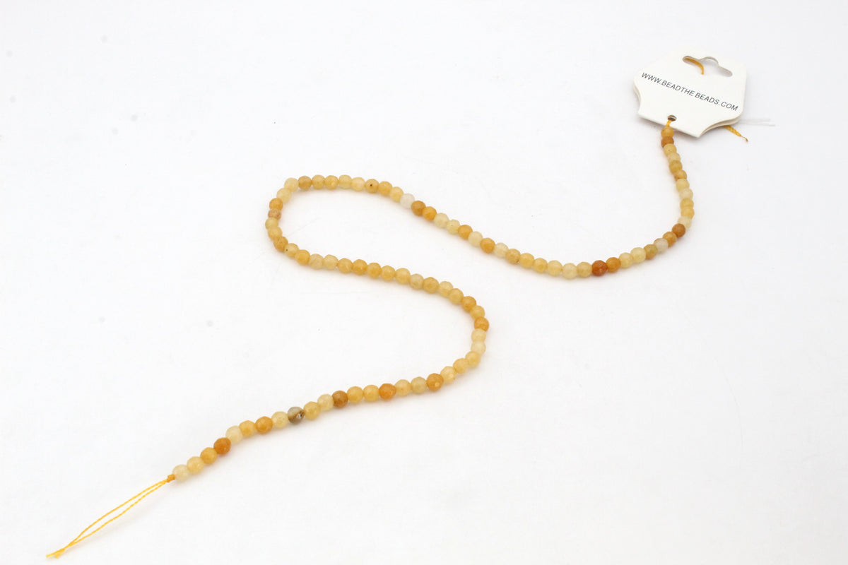 Yellow Jade Round Faceted Gemstone Beads 16" Strand