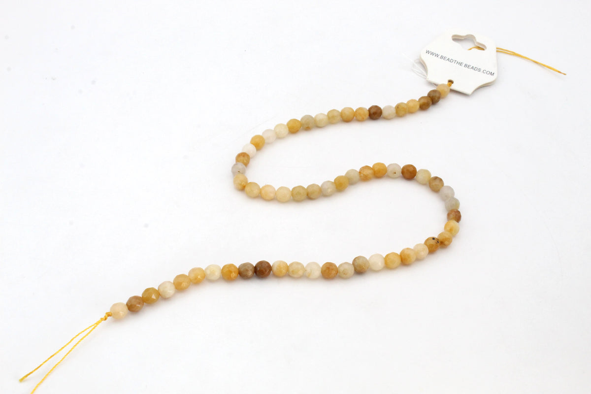 Yellow Jade Round Faceted Gemstone Beads 16" Strand