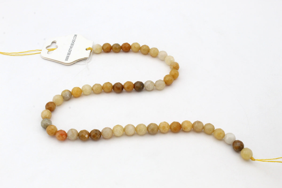 Yellow Jade Round Faceted Gemstone Beads 16" Strand