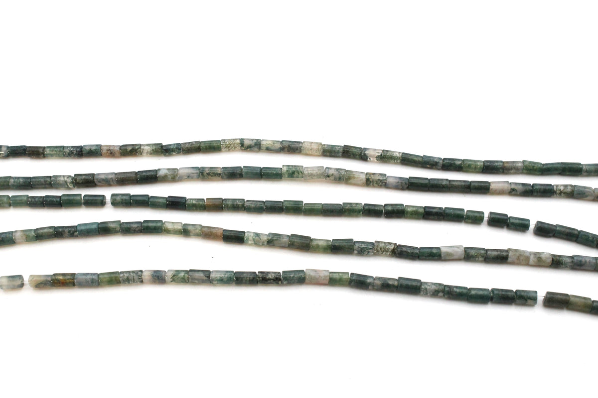 Moss Agate Bamboo 3 x 5 mm Gemstone Beads
