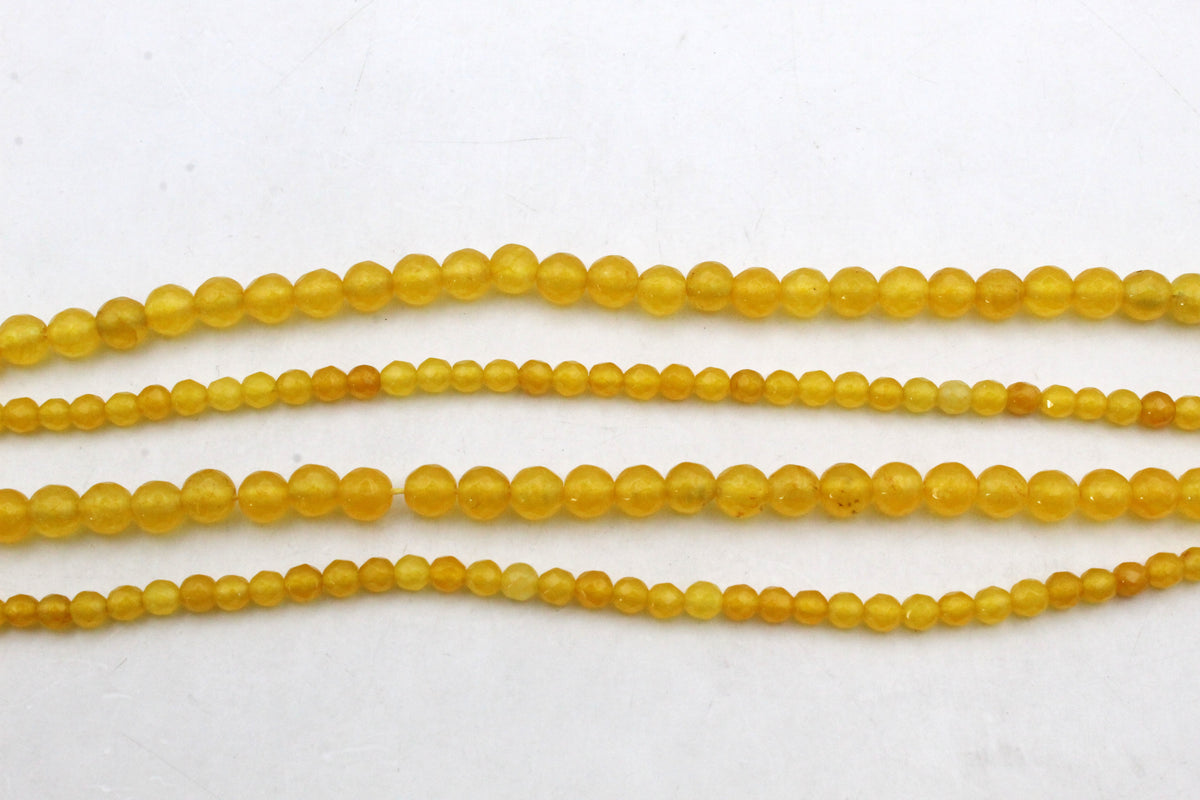 Yellow Jade ( Dyed ) Round Faceted Gemstone Beads 16" Strand
