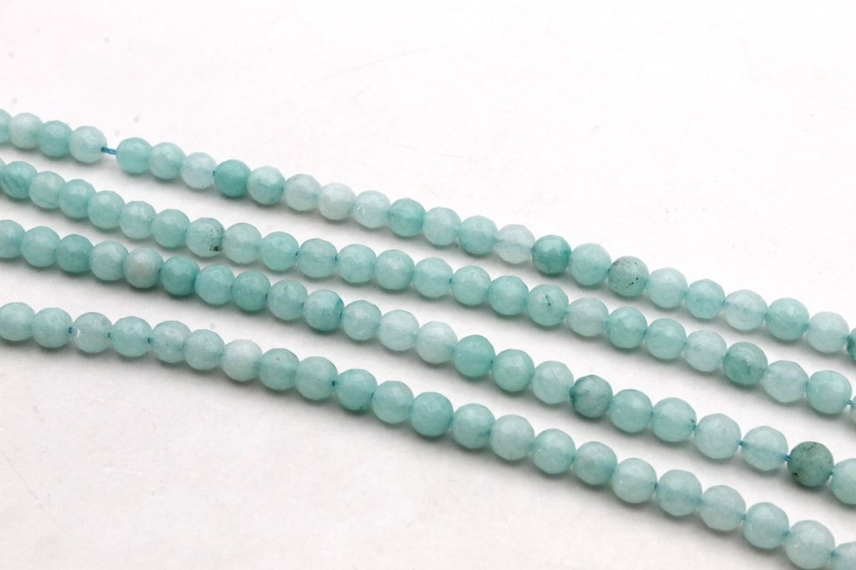 Sky Blue Jade ( Dyed ) Round Faceted Gemstone Beads 16" Strand