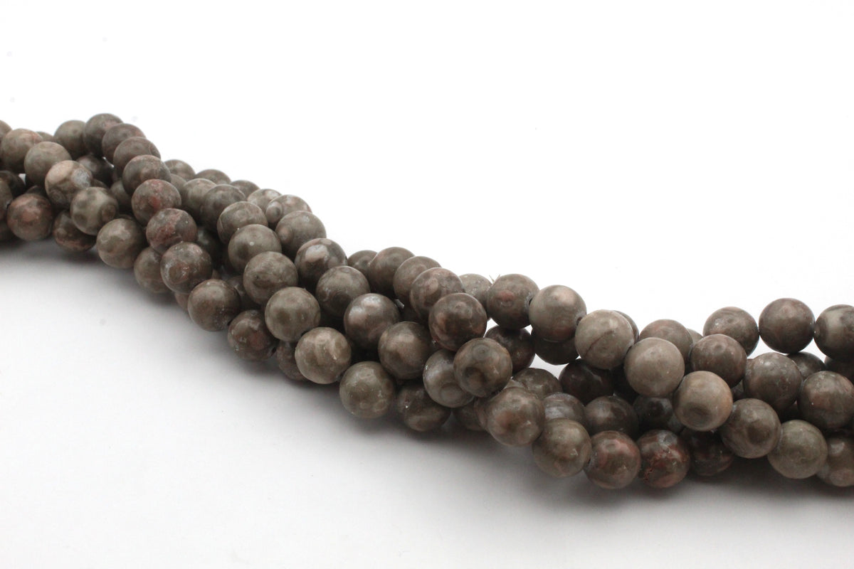 Dark Leopard Skin Jasper Round Gemstone Beads 16" Strand