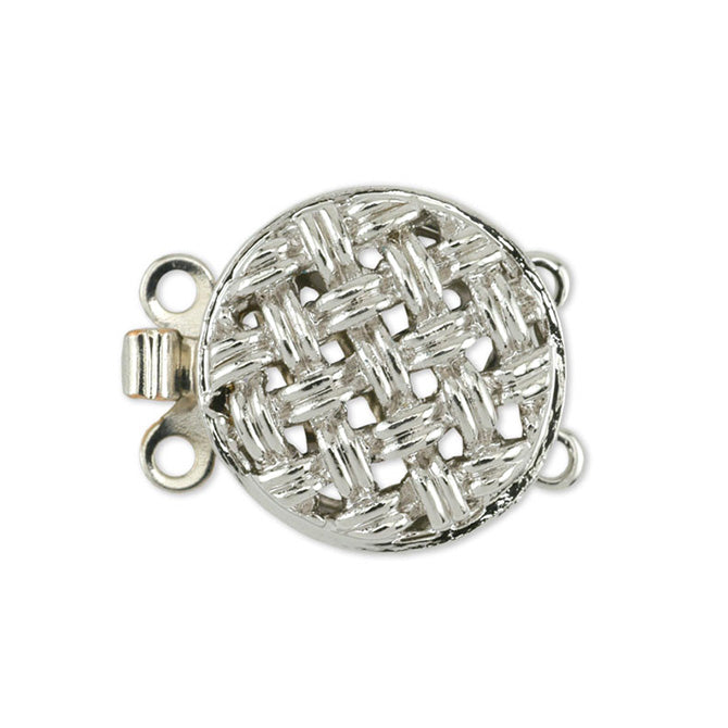 Upper Clasps, Round, Weave, Small, 2 Strand, Rhodium Plated, 1 pc