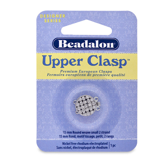 Upper Clasps, Round, Weave, Small, 2 Strand, Rhodium Plated, 1 pc