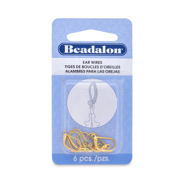 Ear Wires, Lever Back, Plain, Gold Color, 6 pc
