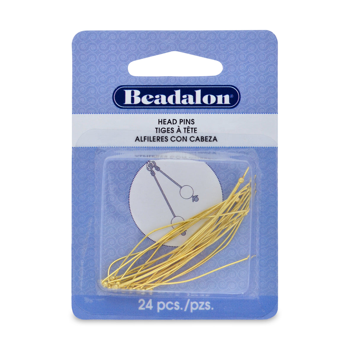 Head Pins, Ball, Medium, 1.97 in (50 mm), Gold Color, 24 pc
