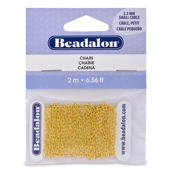 Chain, 2.3 mm (.091 in) Small Cable, Gold Color, 2 m (6.56 ft)