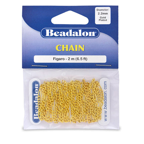 Chain, 2.2 mm (.087 in) Figaro, Gold Color, 2 m (6.56 ft)