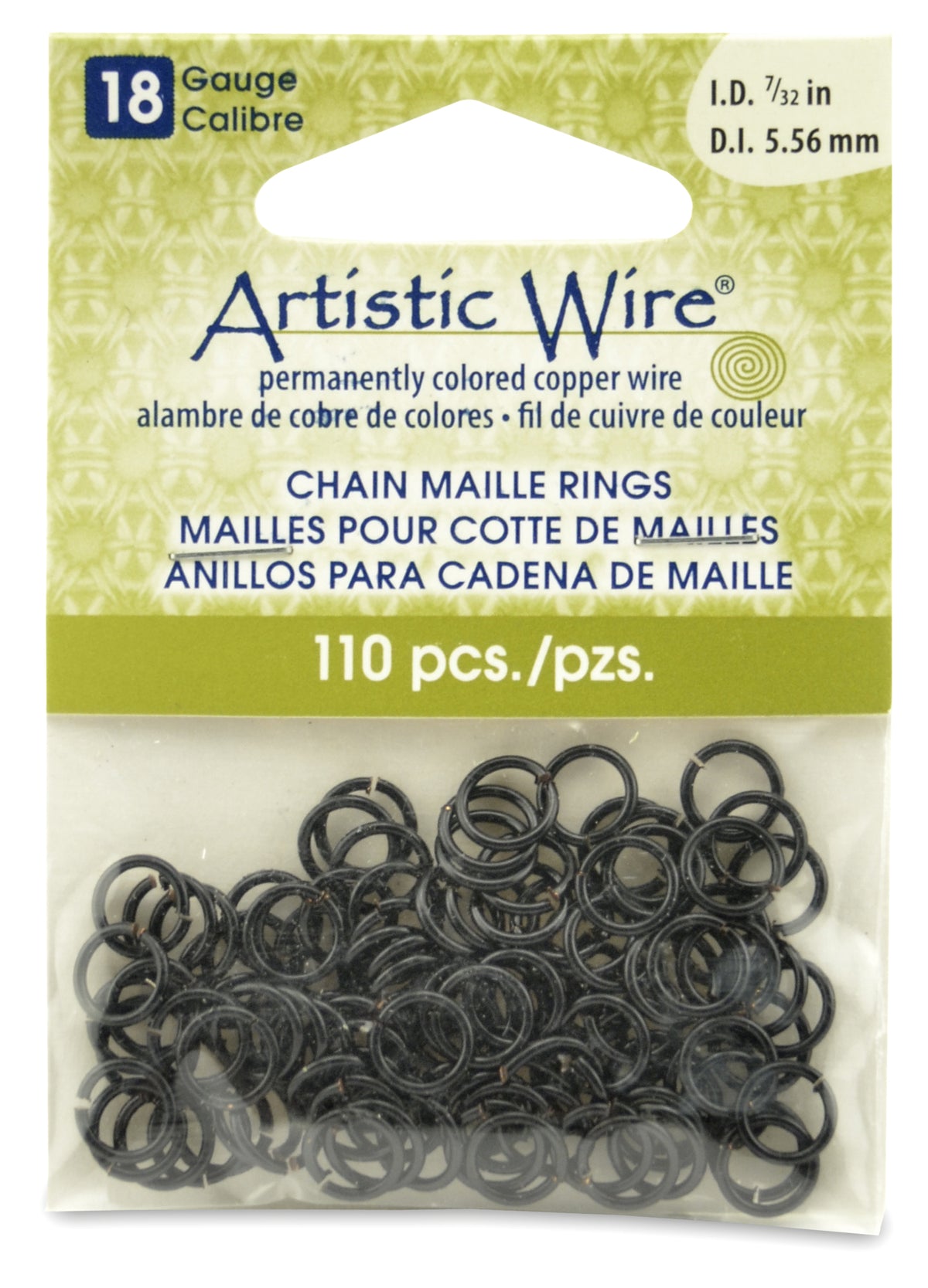 18 Gauge Artistic Wire, Chain Maille Rings, Round, Black, 7/32 in (5.56 mm), 110 pc