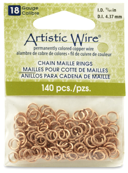 18 Gauge Artistic Wire, Chain Maille Rings, Round, Natural, 11/64 in (4.37 mm), 140 pc