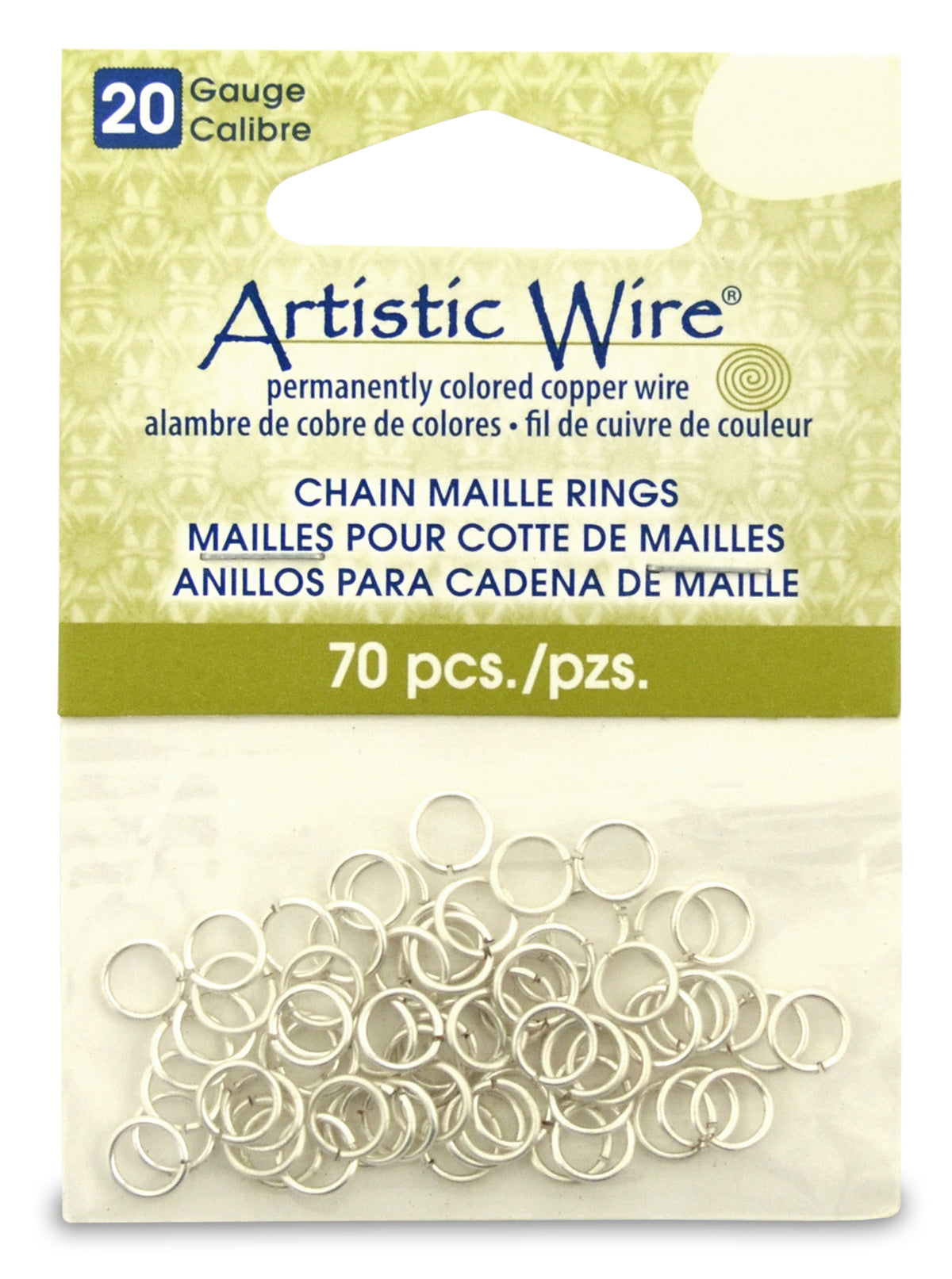 18 Gauge Artistic Wire, Chain Maille Rings, Round, Tarnish Resistant Silver, 9/64 in (3.57 mm), 70 pc