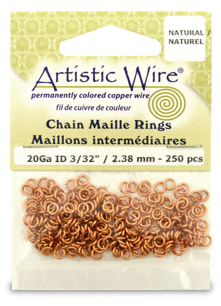 20 Gauge Artistic Wire, Chain Maille Rings, Round, Natural, 3/32 in (2.38 mm),250 pc